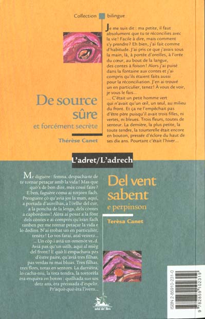 Quatrième de couverture de « DE SOURCE SURE/DEL VENT SABENT (BILINGUE AVEC 1 CD OC) »