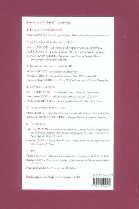 Quatrième de couverture de « CAHIERS GEORGES PEREC - NUMERO 8 »