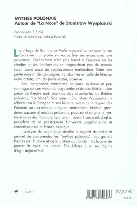 Quatrième de couverture de « MYTHES POLONAIS - AUTOUR DE "LA NOCE" DE STANISAW WYSPIANSKI »