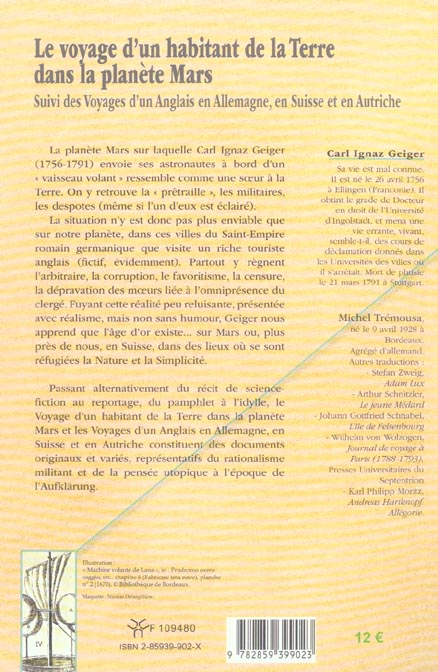 Quatrième de couverture de « LE VOYAGE D'UN HABITANT DE LA TERRE DANS LA PLANETE MARS »
