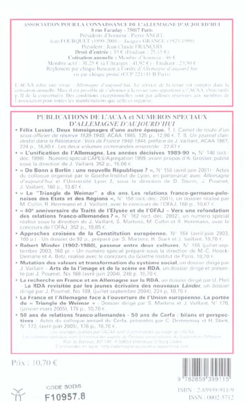 Quatrième de couverture de « ALLEMAGNE D'AUJOURD'HUI, N 173/JUIL.-SEPT. 2005 »