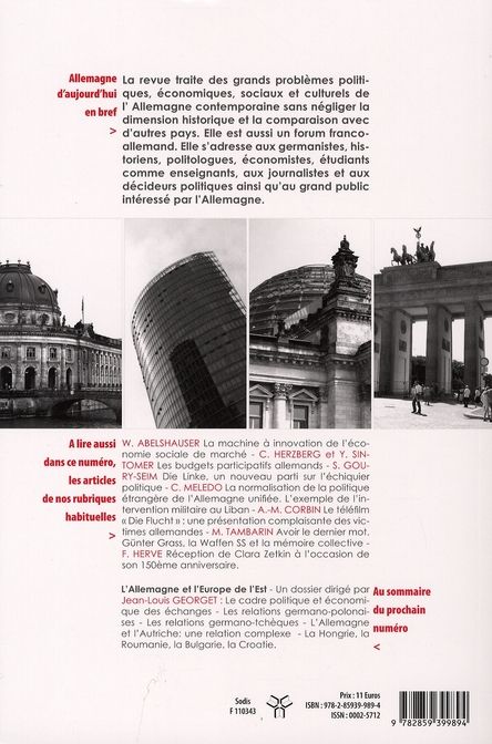 Quatrième de couverture de « ALLEMAGNE D'AUJOURD'HUI, N 181/JUIL.-SEPT. 2007 »