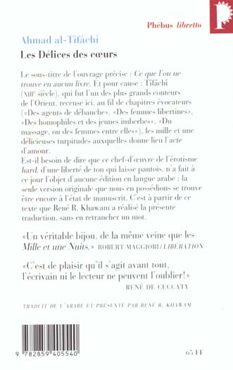 Quatrième de couverture de « LES DELICES DES COEURS »
