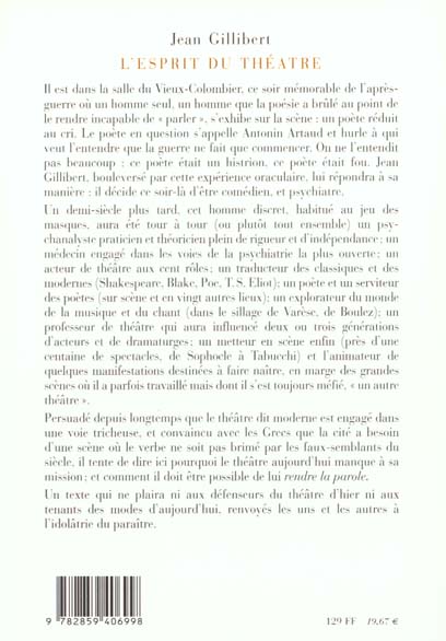 Quatrième de couverture de « L ESPRIT DU THEATRE »
