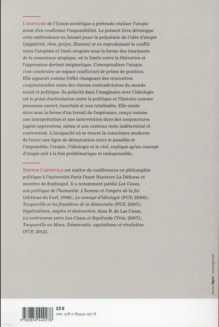 Quatrième de couverture de « EQUIVOQUES ET TOURMENTS DE L'UTOPIE - UN CONCEPT EN JEU »