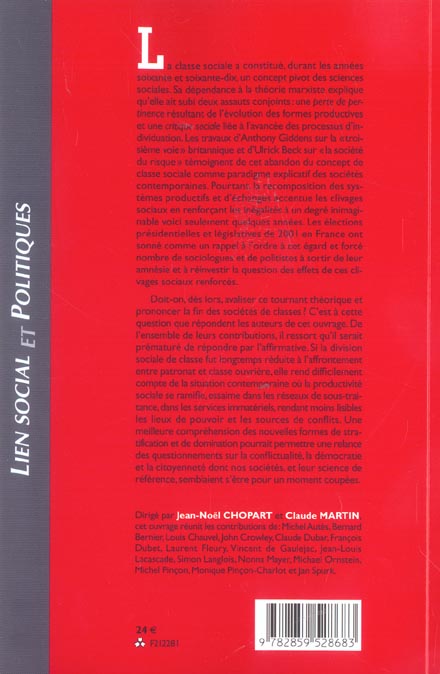 Quatrième de couverture de « QUE RESTE-T-IL DES CLASSES SOCIALES »