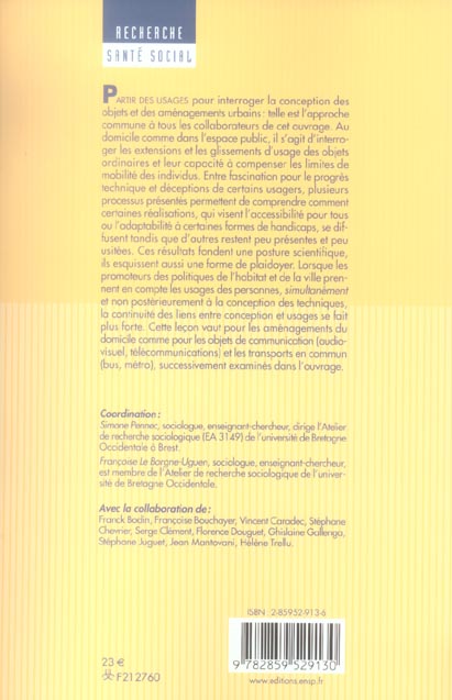 Quatrième de couverture de « TECHNOLOGIES URBAINES VIEILLISSEMENTS ET HANDICAPS »