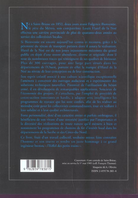 Quatrième de couverture de « LOUIS HAREL DE LA NOE (1852-1931) - UN GRAND INGENIEUR BRETON »