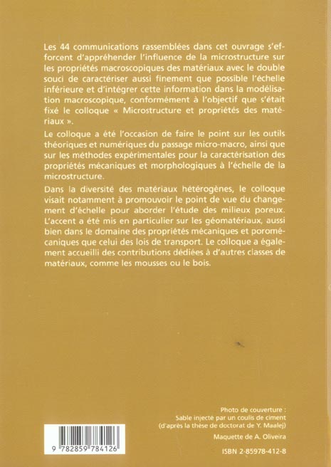 Quatrième de couverture de « MICROSTRUCTURE ET PROPRIETES DES MATERIAUX »
