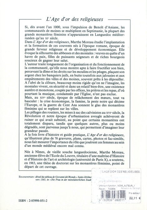 Quatrième de couverture de « L'AGE D'OR DES RELIGIEUSES »