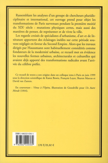 Quatrième de couverture de « LA MODERNITE AVANT HAUSSMANN »