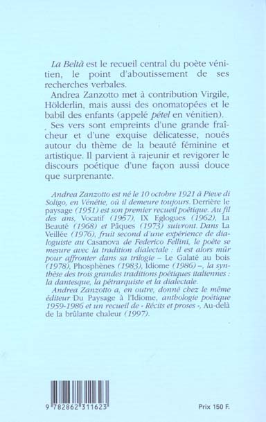 Quatrième de couverture de « LA BEAUTE - LA BELTA »