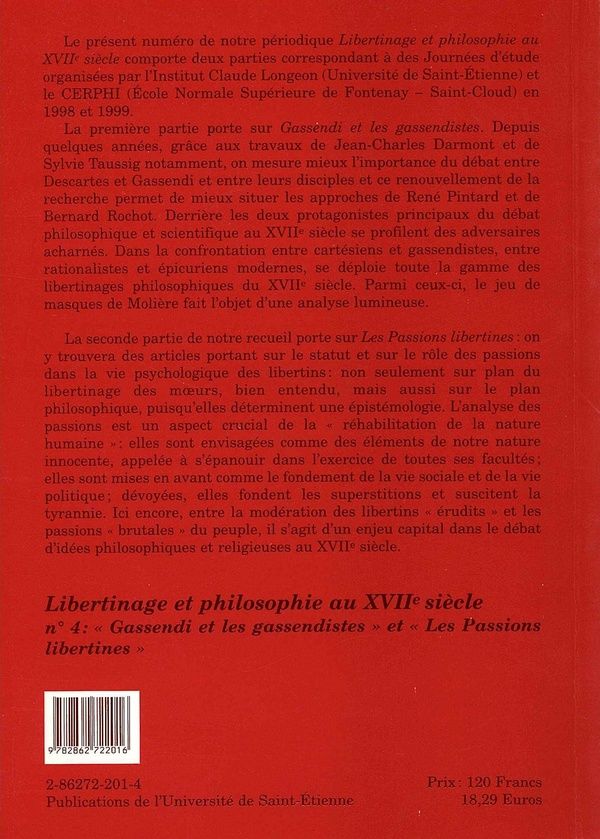 Quatrième de couverture de « LIBERTINAGE ET PHILOSOPHIE N4 »