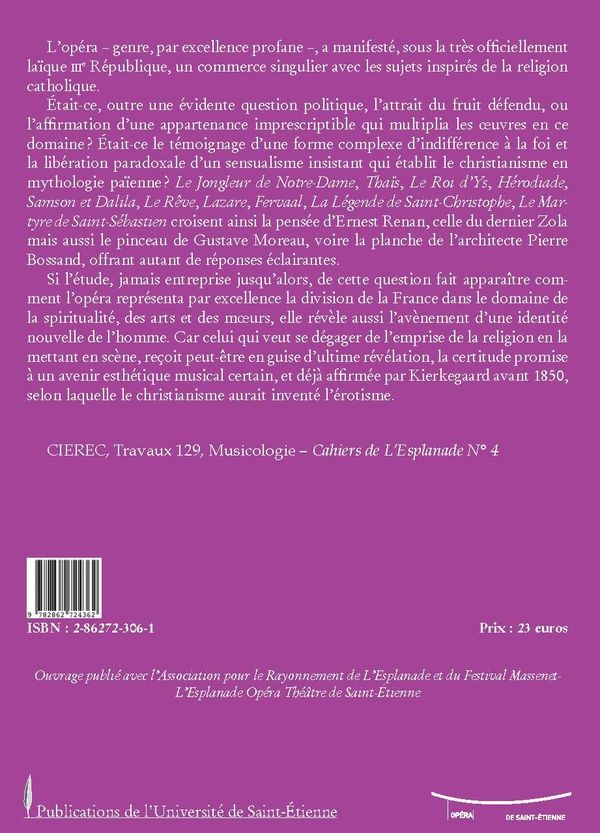 Quatrième de couverture de « OPERA ET RELIGION SOUS LA 3E REPUBLIQUE »