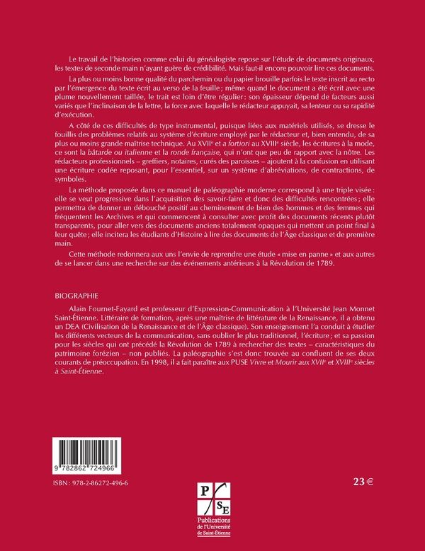 Quatrième de couverture de « PRATIQUE DE PALEOGRAPHIE MODERNE 2E EDITION »