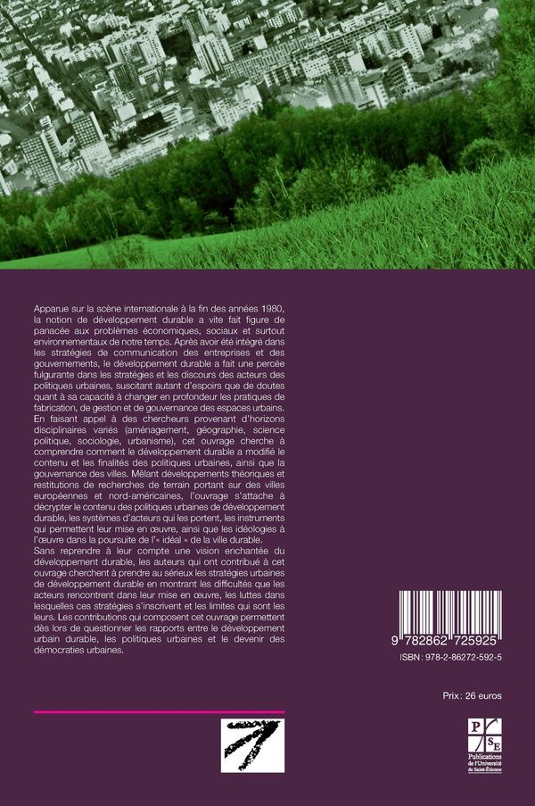 Quatrième de couverture de « DEVELOPPEMENT DURABLE CHANGERA-T-IL LA VILLE ? »