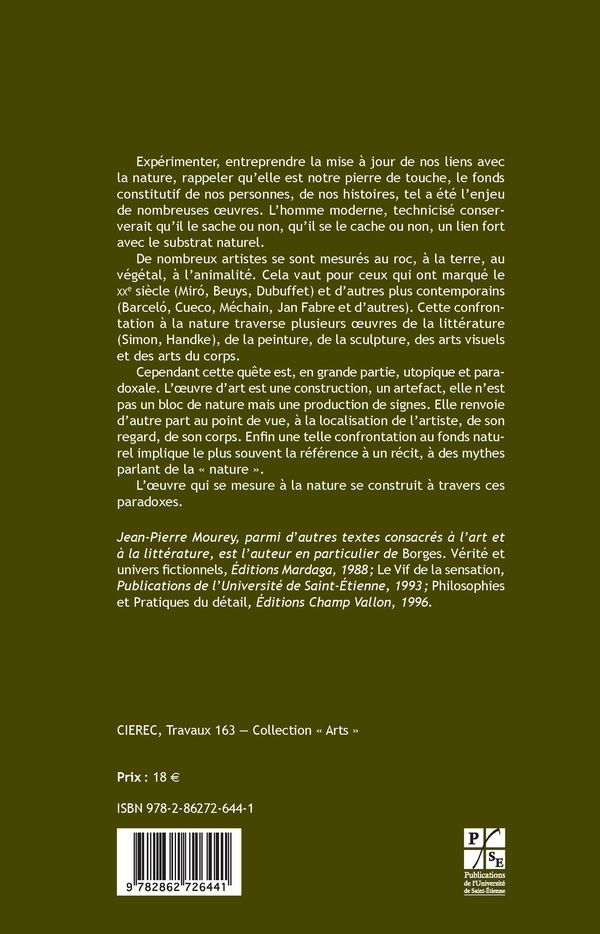 Quatrième de couverture de « RELATIONS PARADOXALES DE L'ART A LA NATURE »