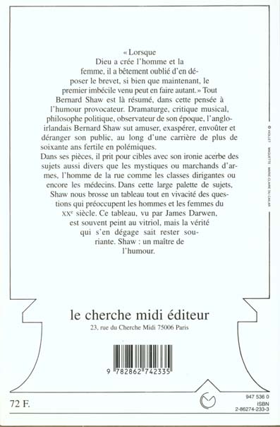 Quatrième de couverture de « LES PENSEES DE BERNARD SHAW »
