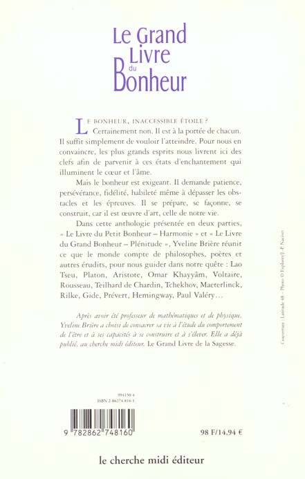 Quatrième de couverture de « LE GRAND LIVRE DU BONHEUR »