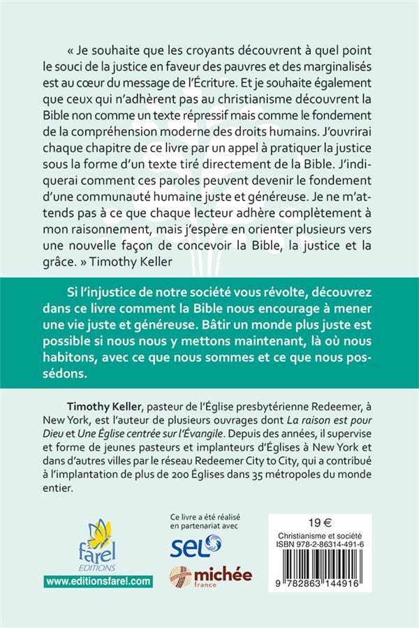Quatrième de couverture de « POUR UNE VIE JUSTE ET GENEREUSE »