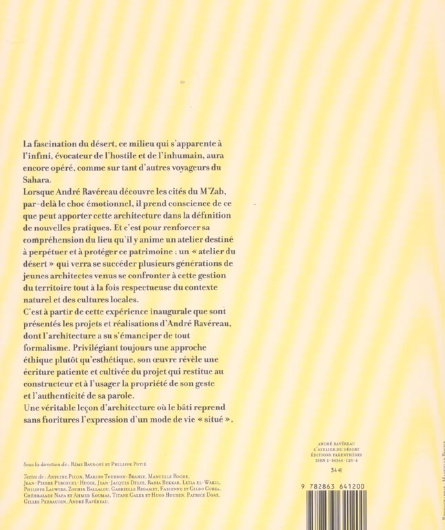 Quatrième de couverture de « ANDRE RAVEREAU, L'ATELIER DU DESERT »