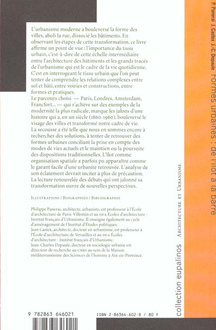 Quatrième de couverture de « FORMES URBAINES DE L'ILOT A LA BARRE »