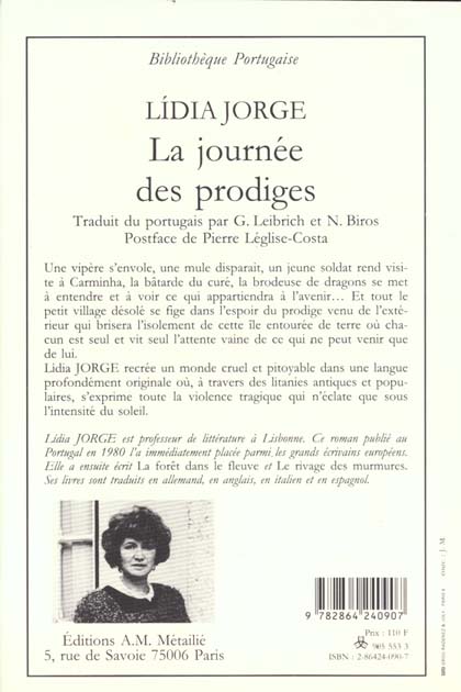 Quatrième de couverture de « LA JOURNEE DES PRODIGES »