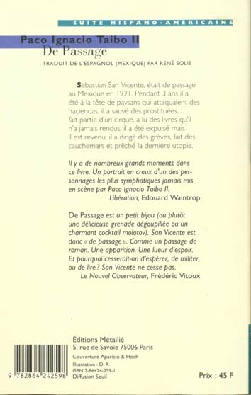 Quatrième de couverture de « DE PASSAGE »