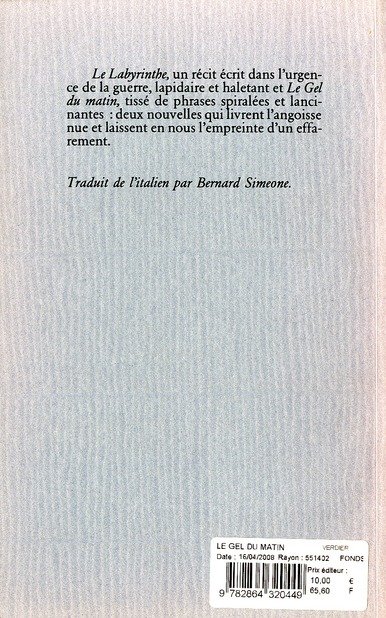 Quatrième de couverture de « LE GEL DU MATIN »