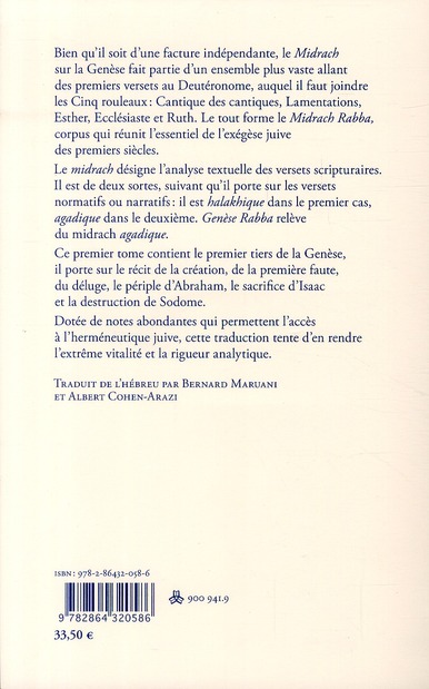 Quatrième de couverture de « MIDRACH RABBA T1 - VOL01 - GENESE : BE-RECHIT, NOAH, LAKH LE-KHA, VA-YERA »