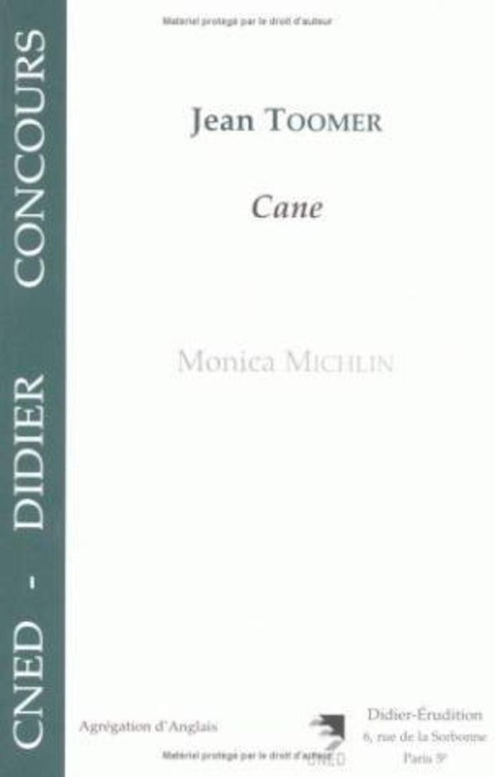 Couverture du livre « JEAN TOOMER - CANE » de Monica Michlin, librairie Les Contes Infusés à Corte
