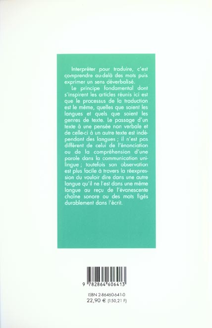 Quatrième de couverture de « INTERPRETER POUR TRADUIRE »
