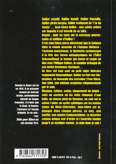 Quatrième de couverture de « STELE POUR EDERN »