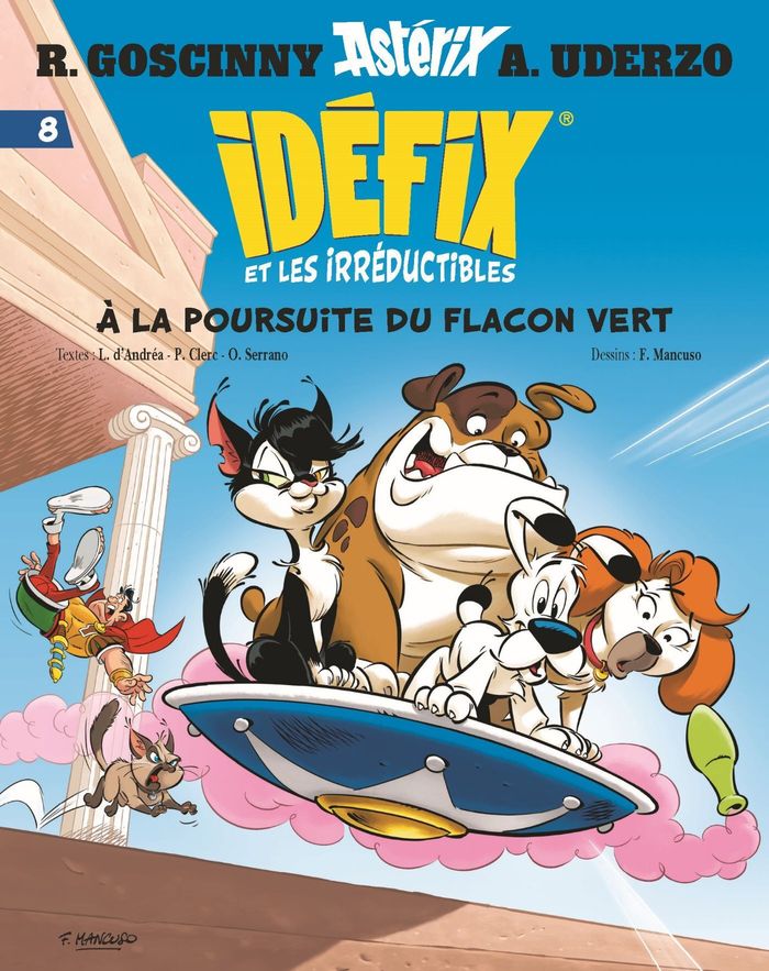 Couverture du livre « IDEFIX ET LES IRREDUCTIBLES TOME 8 - A LA POURSUITE DU FLACON VERT » de Goscinny/uderzo, librairie Les Contes Infusés à Corte