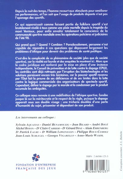 Quatrième de couverture de « LES CAHIERS DE L'INSEP, N 30. DOPAGE ET SOCIETE SPORTIVE »