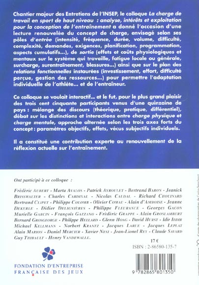 Quatrième de couverture de « LES CAHIERS DE L'INSEP, N 33 - LA CHARGE DE TRAVAIL EN SPORT DE HAUT NIVEAU »