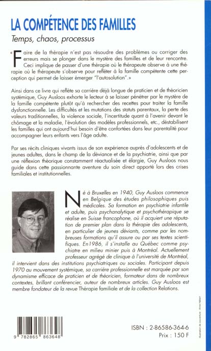 Quatrième de couverture de « LA COMPETENCE DES FAMILLES - TEMPS, CHAOS, PROCESSUS »