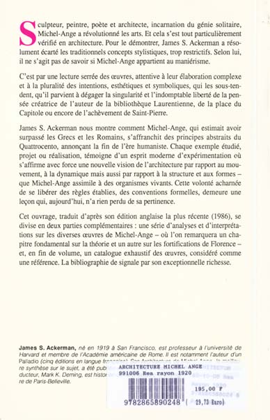 Quatrième de couverture de « L' ARCHITECTURE DE MICHEL-ANGE »