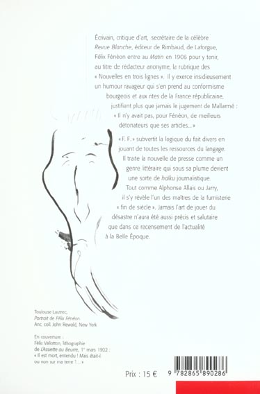 Quatrième de couverture de « NOUVELLES EN TROIS LIGNES - PREFACE PATRICK ET ROMAN WALD LASOWSKI »