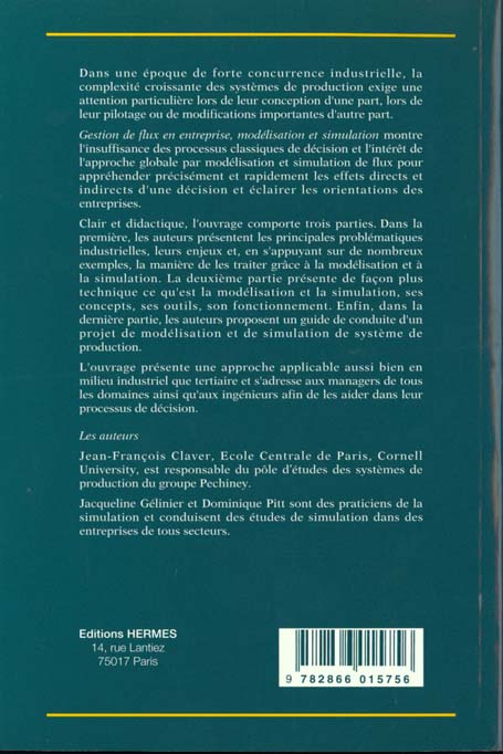 Quatrième de couverture de « GESTION DE FLUX EN ENTREPRISE: MODELISATION ET SIMULATION »