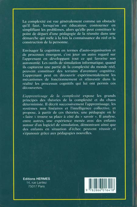 Quatrième de couverture de « L'APPRENTISSAGE DE LA COMPLEXITE »
