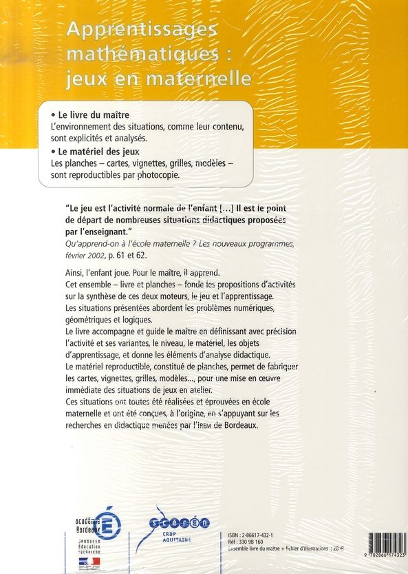 Quatrième de couverture de « APPRENTISSAGES MATHEMATIQUES : JEUX EN MATERNELLE »