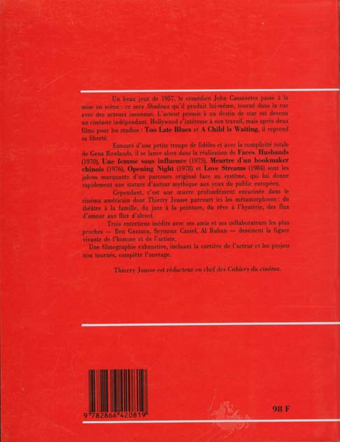 Quatrième de couverture de « JOHN CASSAVETES »