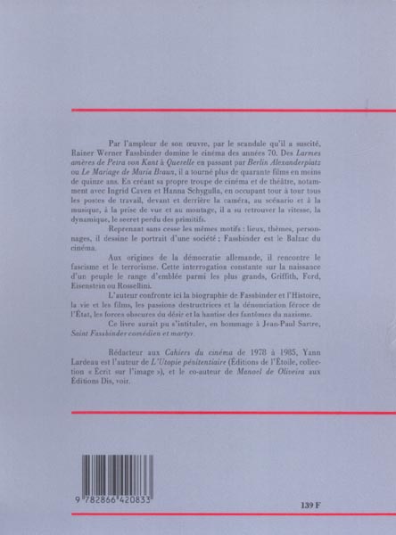 Quatrième de couverture de « RAINER WERNER FASSBINDER »