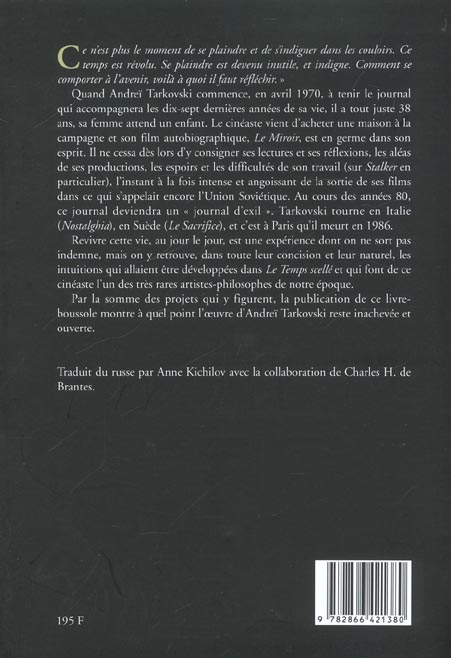 Quatrième de couverture de « LE JOURNAL DE TARKOVSKI »