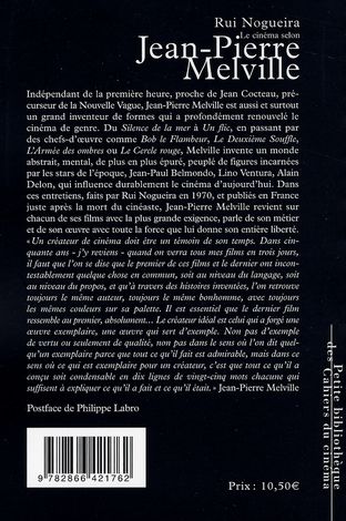 Quatrième de couverture de « LE CINEMA SELON JEAN PIERRE MELVILLE »