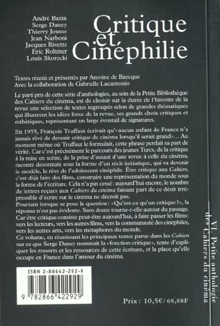 Quatrième de couverture de « LA PETITE ANTHOLOGIE VOLUME VI - CRITIQUE ET CINEPHILIE »