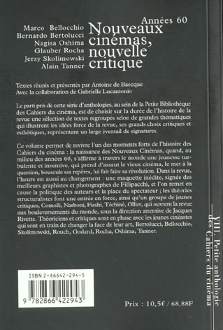 Quatrième de couverture de « LA PETITE ANTHOLOGIE VOLUME VIII - NOUVEAUX CINEMAS, NOUVELLE CRITIQUE »