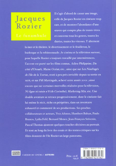 Quatrième de couverture de « JACQUES ROZIER - LE FUNAMBULE »