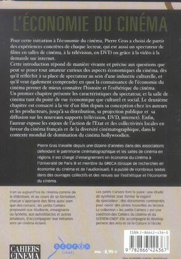 Quatrième de couverture de « L' ECONOMIE DU CINEMA »